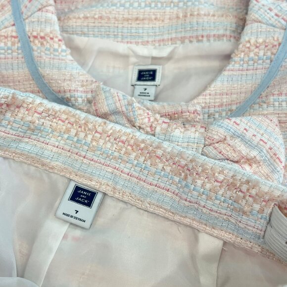 Janie and Jack Boucle Tweed "All Abloom" 2-Piece Jacket & Shorts Set Bow Accent - Picture 5 of 7